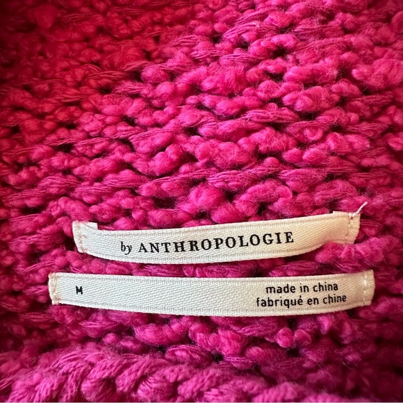 Anthropologie Cropped Mock Neck Knit Bell Sleeves Barbie Pink Sweater Size M - Picture 9 of 12